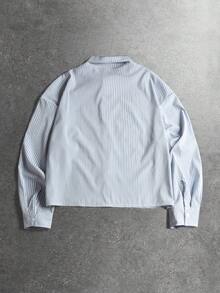 STYNVO 男士字母條紋單排扣休閒長袖襯衫 - 淺藍色 - 查看 3