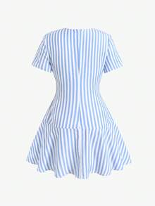 SHEIN 青少年女孩春/夏休閒條紋洋裝，返校季 - 藍色 - 查看 2