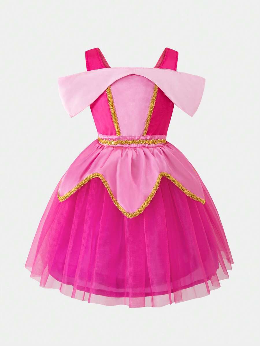 SHEIN Glamorique Kids Young Girl' Elegant Princess Tulle Dress, Charming Fuchsia Party Suitable For Holiday Celebrations, Parties, Photo Shoots, Spring/Summer Autumn Fall