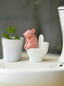 Cute Pig Figurine For Toilet Tank Decor, PVC Cartoon Pig Statue Ornament, Multi-Style Display For Wall Desktop Living Room Home Office, Bathroom Accessories Home Decor Sculpture - multicolor - View 5