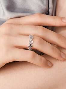 MOTF PREMIUM Anillo retro de temperamento con diamante plateado y fritilaria - Plateado - View 9