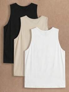 Manfinity VCAY 3pcs/Pack Men's Casual Knit Sleeveless Solid Color Tank Tops, Suitable For Daily Wear - Multicolor - View 2