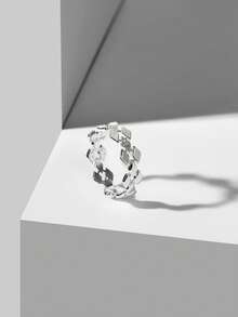 MOTF PREMIUM Anillo retro de temperamento con diamante plateado y fritilaria - Plateado - View 8