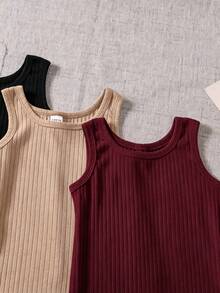 SHEIN 女童羅紋無袖連身褲 3色休閒運動旅行套裝 - 彩色 - 查看 3