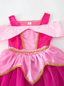 SHEIN Glamorique Kids Young Girl' Elegant Princess Tulle Dress, Charming Fuchsia Party Suitable For Holiday Celebrations, Parties, Photo Shoots, Spring/Summer Autumn Fall - Hot Pink - View 9