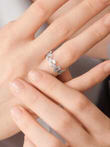 MOTF PREMIUM Anillo retro de temperamento con diamante plateado y fritilaria - Plateado - View 1
