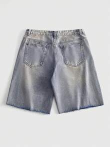 ROMWE MEN 男士刺繡圖案寬鬆牛仔短褲 - 藍色 - 查看 3