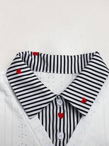 SHEIN 青少年女孩休閒舒適立領撞色羅紋素色洋裝，返校季公主風，適合畢業派對、生日派對，Y2K時尚街頭個性甜酷女孩風 - 黑與白 - 查看 3
