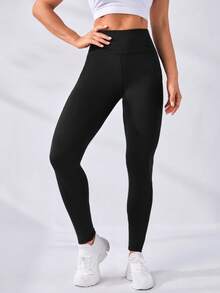 SHEIN Sports 女款运动紧身裤瑜伽裤 - 黑色 - 查看 3