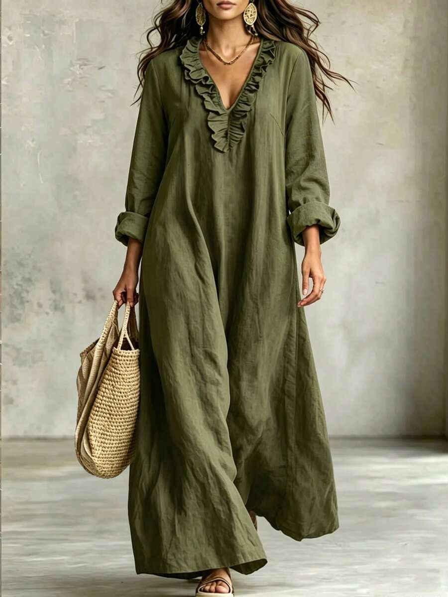 Linhara CURVE Plus Size Women's Woven Elegant Autumn Trousers And Dress Fall - Green - View 1