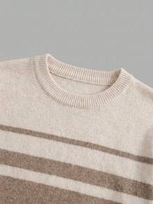 AKNOTIC Men's Contrast Color Striped Long Sleeve Crew Neck Sweater, For Spring - Coffee Brown - View 8