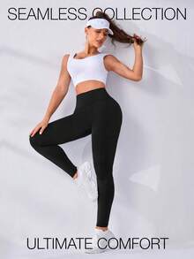 SHEIN Sports 女款运动紧身裤瑜伽裤 - 黑色 - 查看 8