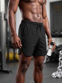 GymBeat Men's Drawstring Waist Casual Versatile Daily Travel Sports Shorts, Gym - Black - View 5