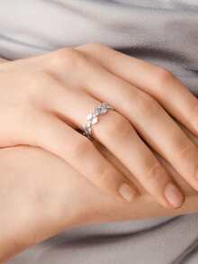 MOTF PREMIUM Anillo retro de temperamento con diamante plateado y fritilaria - Plateado - View 5