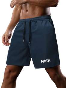 Manfinity Homme Men's Drawstring Waist Casual Versatile Daily Shorts - Navy Blue - View 3