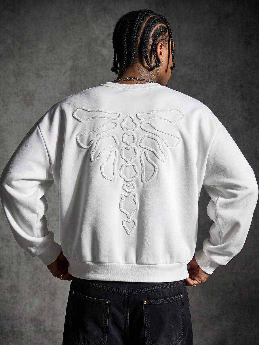 AXEPEAK Men's Crew Neck Casual Versatile Daily Wear Long Sleeve Sweatshirt - White - View 1