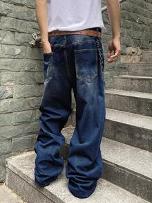 Manfinity EMRG Men's Casual Washed Loose Fit Baggy Jeans - Blue - View 2