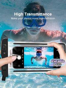 1pc Luminous Fluorescent Waterproof Phone Pouch, Touchscreen & Face Unlock Supported, Transparent Waterproof Phone Case For Swimming & Drifting, Sealed Phone Cover, Beach Essential, Beach Accessory, Pool Float - Pink - View 1