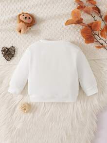 SHEIN Playful Pals 1件嬰幼兒男女通用 6個月-3歲休閒白色長袖圓領套頭運動衫，適合四季穿著，簡約百搭 - 白色 - 查看 2
