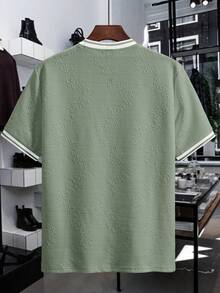 Manfinity Homme Camiseta de punto jacquard de unicolor con textura en cuello y puños acanalados para hombre - Verde - Ver 2