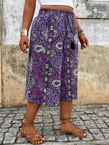 Breezaya Plus Size Casual Straight Leg Pants With Pockets And Drawstring, Loose Retro Summer Trousers - Purple - View 5