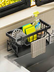 Heavy Duty Metal Kitchen Sink Caddy With Towel Holder, Multifunctional Under Sink Organizer With Sponge Holder, Dish Soap Storage & Self-Draining Tray, No-Drill Space Saving Sink Rack For Restaurant & Commercial Kitchen Use - Multicolor - View 3