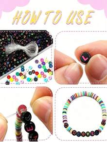 1000 Buah Per Kemasan - Manik-Manik Huruf Akrilik Hitam, 4x7 Mm - Dekorasi Rangkaian Huruf A sampai Z, Cocok untuk Gelang, Kalung, Gantungan Kunci, dan Perhiasan Buatan Sendiri. - MultiWarna - View 2