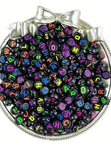 1000 Buah Per Kemasan - Manik-Manik Huruf Akrilik Hitam, 4x7 Mm - Dekorasi Rangkaian Huruf A sampai Z, Cocok untuk Gelang, Kalung, Gantungan Kunci, dan Perhiasan Buatan Sendiri. - MultiWarna - View 5