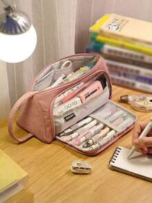 Corduroy Simple Large-Capacity Pencil Case, Fresh Style Canvas Pencil Case Multi-Functional Stationery Storage Bag - multicolor - View 7