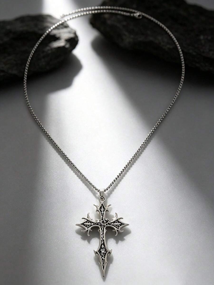 ROMWE 1 Ladies Personalized Vintage Gothic Cross Pendant Necklace Set - Silver - View 1