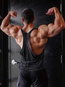 GymBeat 男士美式國旗印花露背運動背心 - 黑色 - 查看 2