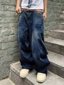 Manfinity EMRG Men's Casual Washed Loose Fit Baggy Jeans - Blue - View 7