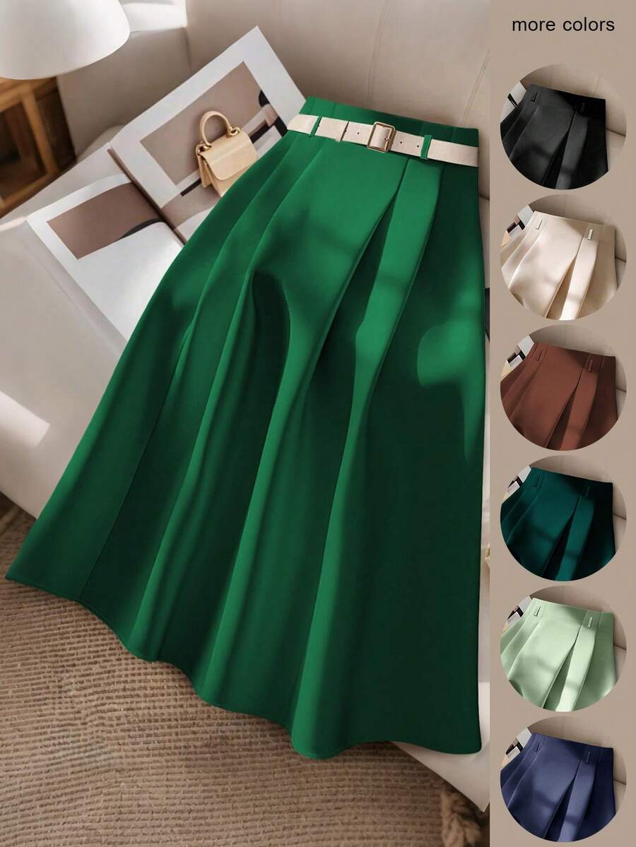 GlowEve CURVE Plus Size Elegant Solid Color Commuter Skirt - Cadet Blue - View 1