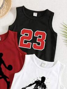 SHEIN 3pcs Fashionable Comfortable Minimalist English Print Sports Tank Tops, Spring/Summer Style, Summer Style, Suitable For Daily Wear - Multicolor - View 4