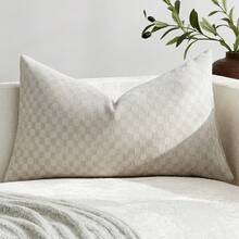 Cirelle 1/2 Stücke karierte Chenille Kissenbezüge, ohne Füllung, ganzjährig weiche Jacquard Kissenhüllen, Reißverschluss Design, universelle Heimdekoration für Sofa und Schlafzimmer - Hellgrau - Übersicht 8