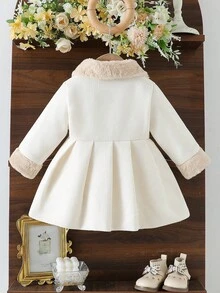 SHEIN 女婴休闲毛绒拼布夹克，秋冬 - 米色 - 查看 2