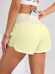 SHEIN Sovereign Charm 女款腰部口袋設計運動短褲 - Butter Yellow - 查看 11