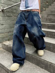 Manfinity EMRG Men's Casual Washed Loose Fit Baggy Jeans - Blue - View 3