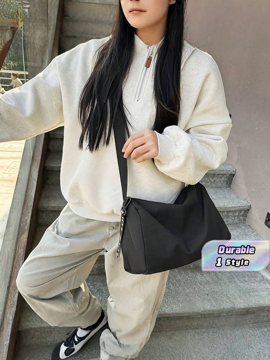 户外尼龙旅行包,旅行行李包,运动健身包,大容量户外休闲包,可调节肩带,舒适耐磨 - 黑色 - 查看 1