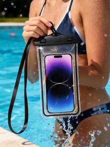 1pc Luminous Fluorescent Waterproof Phone Pouch, Touchscreen & Face Unlock Supported, Transparent Waterproof Phone Case For Swimming & Drifting, Sealed Phone Cover, Beach Essential, Beach Accessory, Pool Float - Pink - View 6