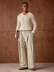 Vientiro Men's New Ribbed Fashion Versatile V-Neck Long Sleeve Sweater - Apricot - View 5