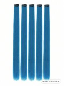 5PCS Blue Hair Clips Extensions, Women Synthetic Fiber Wigs, Can Match Various Hairstyles Without Going To Salon, Suitable For Daily Use And Parties - blue - View 4
