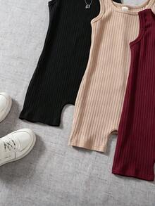 SHEIN 女童羅紋無袖連身褲 3色休閒運動旅行套裝 - 彩色 - 查看 6