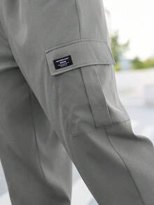 Manfinity Homme Pantalones cargo casuales con cordón en la cintura y gráfico de letras para hombres de talla grande - Gris - Ver 5