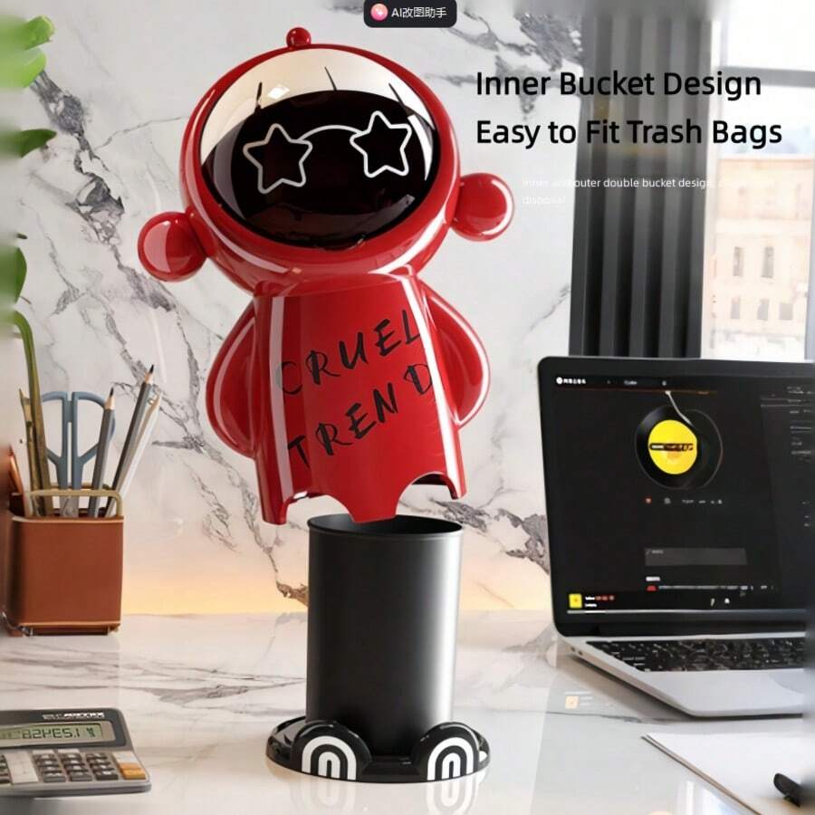Mini Desktop Trash Can With Flip Cover, Cartoon-Shaped Storage Bucket, Living Room Clutter Bucket, Vehicle-Mounted Household Use, Restaurant Hygiene Cleaning Bucket. - multicolor - View 1