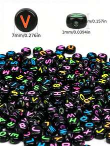 1000 Buah Per Kemasan - Manik-Manik Huruf Akrilik Hitam, 4x7 Mm - Dekorasi Rangkaian Huruf A sampai Z, Cocok untuk Gelang, Kalung, Gantungan Kunci, dan Perhiasan Buatan Sendiri. - MultiWarna - View 8