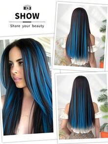 5PCS Blue Hair Clips Extensions, Women Synthetic Fiber Wigs, Can Match Various Hairstyles Without Going To Salon, Suitable For Daily Use And Parties - blue - View 3