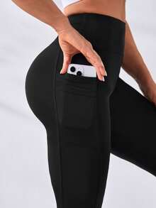 SHEIN Sports 女款运动紧身裤瑜伽裤 - 黑色 - 查看 5