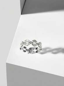 MOTF PREMIUM Anillo retro de temperamento con diamante plateado y fritilaria - Plateado - View 6