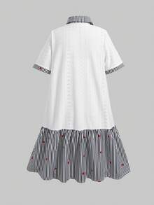 SHEIN 青少年女孩休閒舒適立領撞色羅紋素色洋裝，返校季公主風，適合畢業派對、生日派對，Y2K時尚街頭個性甜酷女孩風 - 黑與白 - 查看 5